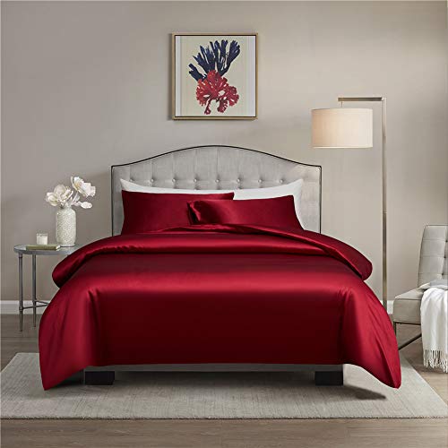 Gnomvaie Satin Bettwäsche Set 135x200 cm, Weinrot Einfarbig 2 Teilig Seide Luxus Angenehm Bettbezug mit Reißverschluss und Kissenbezug 80x80cm