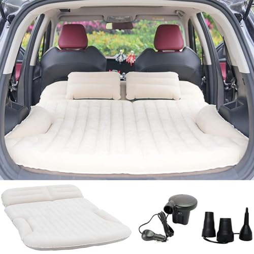 KMZ SUV Auto Matratze Verdickte und Doppelseitig Beflockte Auto Luftmatratze Camping Matratze mit 2 Aufblasbare Kopfkissen für SUV Rücksitz und Kofferraum(Beige und Kaffee)