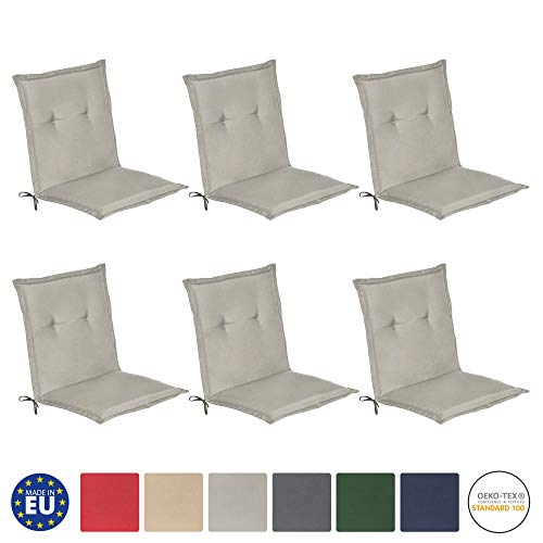 Beautissu 6er Set Loft NL Niedriglehner Auflagen Set hellgrau 100x50 cm Sitzkissen Gartenstuhlauflage Schaumkern-Füllung mit Oeko-Tex - UV Lichtecht