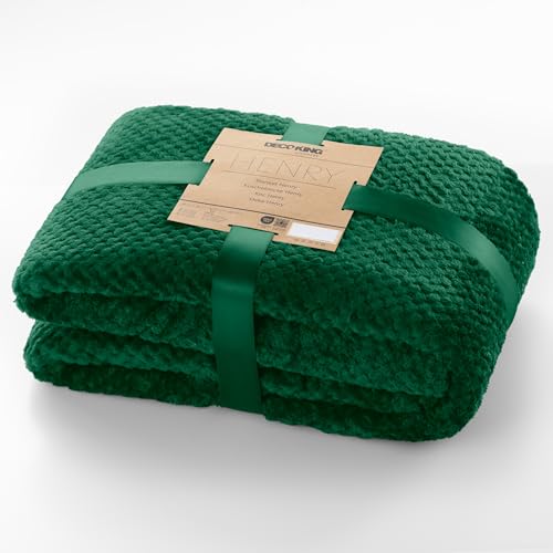 DecoKing Kuscheldecke 220x240 cm flaschengrün Decke Microfaser Wohndecke Tagesdecke Fleece weich sanft kuschelig skandinavischer Stil grün dunkelgrün Henry