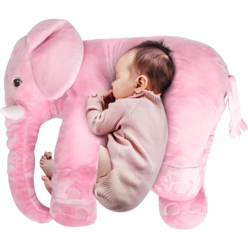 LADAMI Kissen, Lagerungskissen, Stillkissen, Elefantenkissen, Kissen für Schwangere, Seitenschläferkissen Elefant, Kuschelkissen, Kuscheltier XXL Plüschtier, Stofftier, Schmusekissen, 60 cm (Rosa)