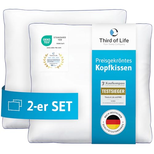 Kopfkissen 80x80 inSPIRO 2er Set, Orthopädisches Schlaf-Kissen vom Innovationspreisträger 2022, 80 x 80 cm pillow für Seitenschläfer, Rückenschläfer, Bauchschläfer, Nackenstützkissen für Allergiker