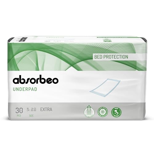 Absorbeo EXTRA Bettschutzunterlagen 30 Stück, Super Dry Effekt, Komplettschutz, Hypoallergen, Vollständig Atmungsaktiv, Größe 60 X 90 cm