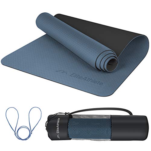 EliteAthlete Yogamatte - Fitnessmatte - Gymnastikmatte - Übungsmatte aus hochwertigen TPE für Fitness Pilates & Gymnastik - Sportmatte mit Tragegurt und extra Tasche - 183 cm x 61 cm x 0.6 cm