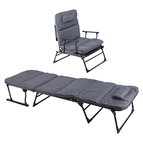 Spetebo 2in1 multifunktionale Sonnenliege klappbar grau - 181 x 59 cm - Garten Liegestuhl inklusive Polsterauflage - Garten Liegebett Relaxsessel Ruheliege Gartenliege Relaxliege