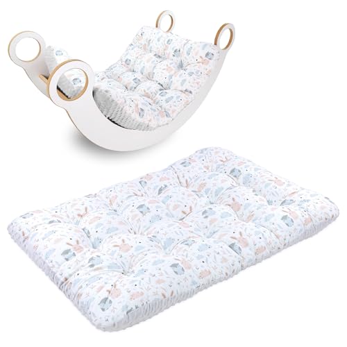 Bodenkissen groß 70x110 cm - Sitzkissen Kinder Boden Spielmatte Baby Bodenmatratze Kinderzimmer Eulen mit Hellgrau