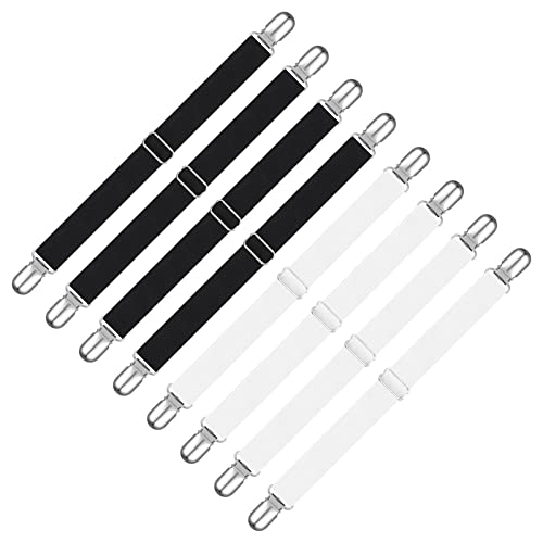 ALTcompluser Bettlakenspanner, 8 Stück Bettlakenspanner Verstellbar Elastische Lakenspanner mit metallclips für Matratze, Bettlaken, Bügelbrett Oder Sofa(Schwarz, Weiß）