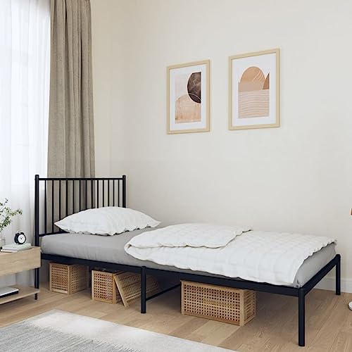 Homgoday Bettgestell mit Kopfteil Bettrahmen Einzelbett Jugendbett Doppelbett Einzelbettgestell Gästebett Bettgestell für Schlafzimmer Metall Schwarz 100x190 cm