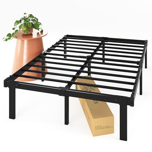 Zinus Caleb Bett 150 x 190 cm - Höhe 36 cm mit Stauraum unter dem Bett - Metall-Plattform-Bettrahmen - klappbarer Bettrahmen - Schwarz