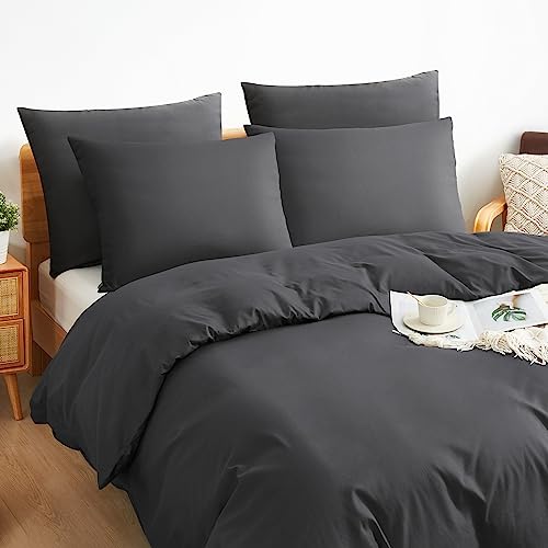 Sufdari Bettwäsche 220x240cm 100% Baumwolle Bettbezug -Atmungsaktive Bettwäsche Sets, Bettwäsche mit Reißverschluss+2 Kissenbezüge 80x80 cm - Grau