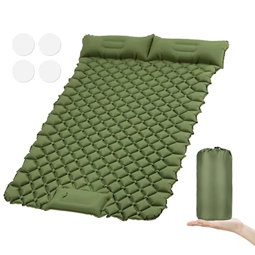 MoKo Isomatte Selbstaufblasend 2 Personen für Camping,Ultraleicht, faltbar, 200cm x 140cm Camping Matratze mit Fußpumpe und Kissen, für Camping, Reisen, Wandern, Strand – Grün