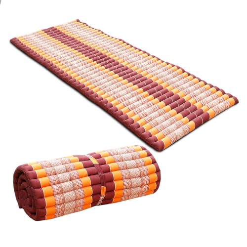 Kapok Yogamatte Liegematte Rollmatte Rollmatratze Thaimatte Yoga Matte Liege Kapokmatte Baumwolle Weinrot Orange ca. 200x100 cm