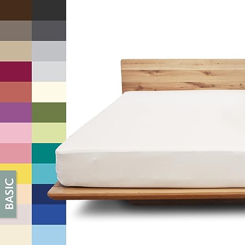 JONA SLEEP® Basic Spannbettlaken (90-100 x 200-220 cm) Zuverlässiges Spannbetttuch - 190 g/m² - hält über 100 Wäschen Stand | Öko-Tex 100 Standard (weiß)