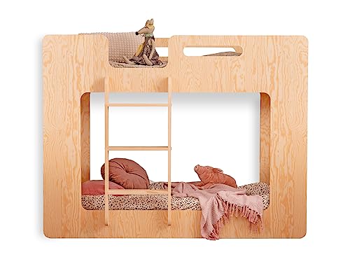 smartwood Mimi L - Leiter Links Etagenbett 70x140 mit Lattenrost und Rausfallschutz - Kinderbett für Jungen und Mädchen - Montessori Bett mit Rausfallschutz und Lattenrost Natural Holz 140x70 cm