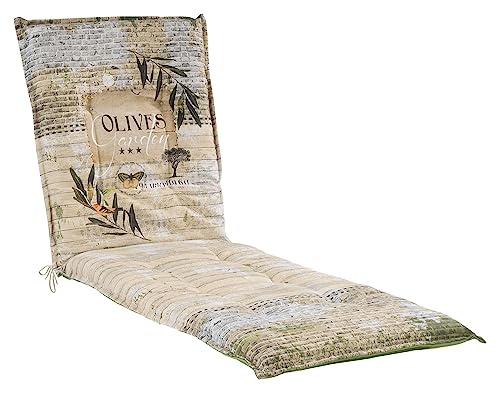 Möbel Jack Liegenauflage - 190 x 60 cm - Beige - Grün - Baumwolle - Polyester - Olivenmotiv - Polsterauflagen für Sonnenliege Gartenliege