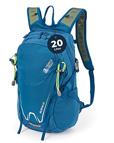 Terra Peak Wanderrucksack 20L Damen Herren Active 20 blau klein - Trekking- Touren-Rucksack - Wasserdichter Daypack Skirucksack - Survival Wander- & Fahrrad-Rucksack mit Regenhülle