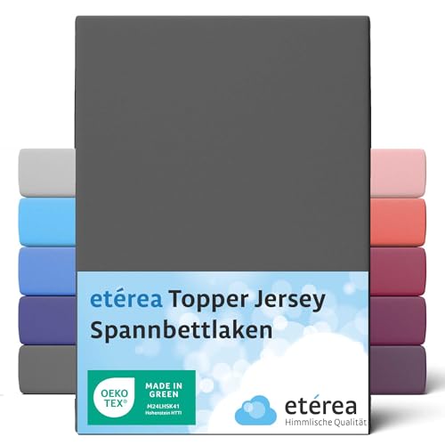 ETÉREA Jersey Topper Spannbettlaken 200x220cm - 100% Baumwolle - Bettlaken Spannbetttuch 200x220cm - Topper Boxspring Matratzenbezug - Comfort Spannbettlaken Topper Baumwolle - OEKOTEX - Anthrazit