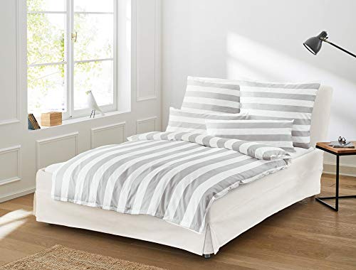 Irisette Bettwäsche Satin grau-weiß Größe 135x200 cm (80x80 cm)