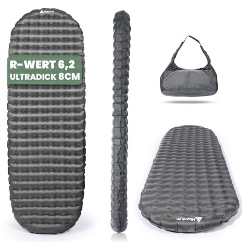 HIKENTURE 6,2 R-Wert Camping Isomatte Ultraleicht, 8 cm Dicke Aufblasbare Isomatte Camping Luftmatratze Kleines Packmaß für 4 Jahreszeiten, Schlafmatte für Camping, Outdoor, Wandern - B1