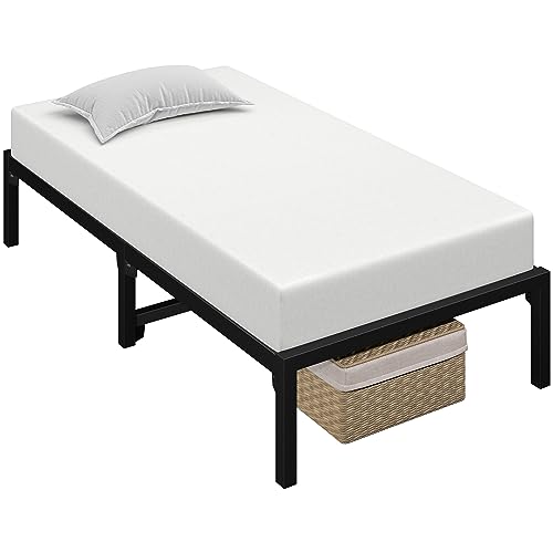 Yaheetech Bettrahmen 37 cm Metallbett, Schraublose Montage 90x200 cm Einzelbett ohne Kopfteil & Fußteil, Modernes Bettgestell mit Lattenrost, Stabiles Gästebett mit Stauraum unter dem Bett, Schwarz