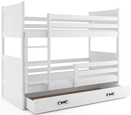 Interbeds Etagenbett Hochbett RICO 90x190cm, Farbe: Weiβ, Kinderbett mit Lattenroste und Matratzen (WEIβ)