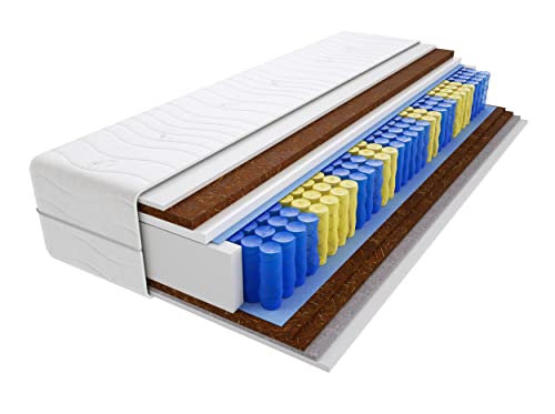 Godre Matratze 200x220 cm Doppelmatratze, H4 & H5 Federkernmatratze, Taschenfederkernmatratze 19 cm Hoch Kokosfaser Rosshaar Hypoallergene, HR-Schaum, Wendematratze mit Klimafaser Santana