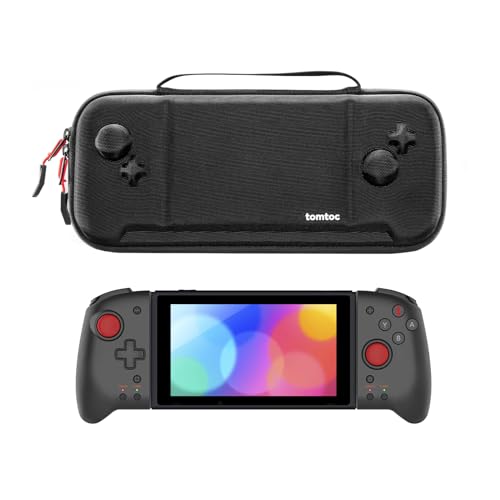 tomtoc Tasche für Nintendo Switch / Nintendo Switch OLED-Modell 2021 mit Hori Split Pad Pro Controller, Grip Schutzhülle Case Tragetasche mit 30 Spieltaschen, Schwarz