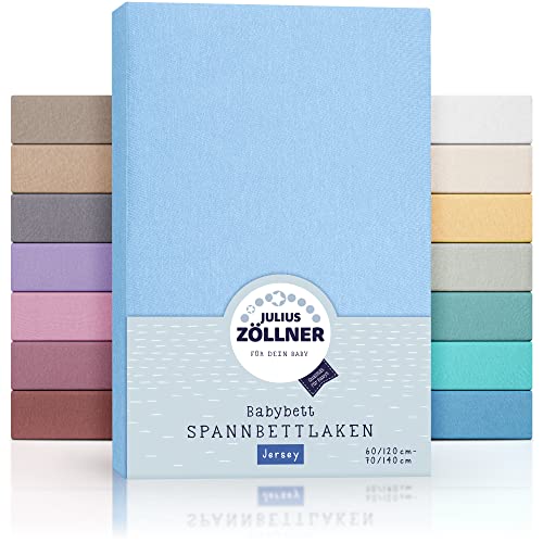 Julius Zöllner Jersey Spannbettlaken für Baby- & Kinderbett, 100% Jersey-Baumwolle, OEKO-TEX Standard 100 zertifiziert, Größe: 60x120cm / 70x140cm, 1er Pack, hellblau