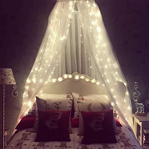 HanYun Moskitonetz für Bett, Bett Baldachin mit 100 LED-Lichterketten, Ultra große hängende Königin Baldachin Bett Vorhang Netz für Baby, Kinder, Mädchen oder Erwachsene für Einzel- bis Kingsize