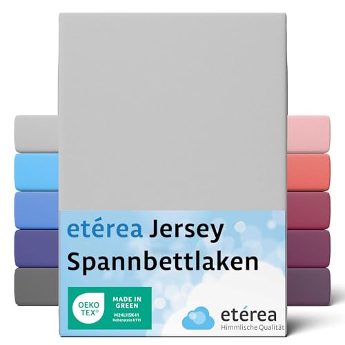 ETÉREA Jersey Spannbettlaken 200x220cm - 100% Baumwolle - Bettlaken Spannbetttuch 200x220cm - Bed Sheets Matratzenbezug - Comfort Spannbettlaken Baumwolle - OEKOTEX Made in Green - Silber