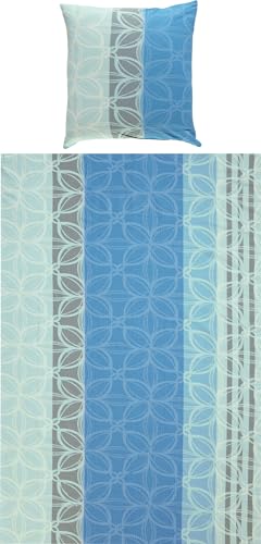 Erwin Müller Bettwäsche, Bettgarnitur Seersucker 100% Baumwolle blau-grau Größe 135x200 cm (80x80 cm) - bügelfrei, mit praktischem Reißverschluss, temperaturausgleichend (weitere Farben, Größen)