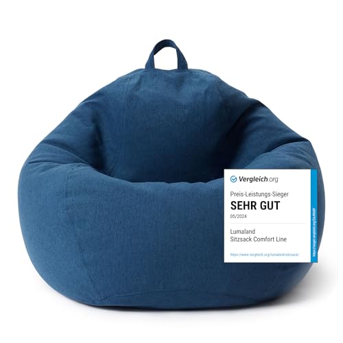 Lumaland Sitzsack Comfort Line | Indoor Beanbag 90x110x50cm mit mehr als 1,9 Mio. anpassbaren EPS-Perlen | Weiches & Komfortables Bodenkissen | Sessel für Kinder & Erwachsene | 250 L [Dunkelblau]