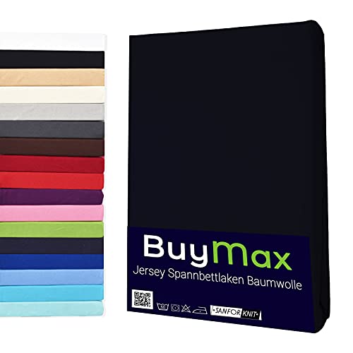 Buymax Spannbettlaken 80x200cm Baumwolle 100% Spannbetttuch Bettlaken Jersey, Matratzenhöhe bis 25 cm, Farbe Schwarz