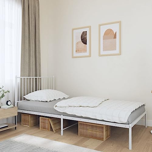 Homgoday Bettgestell mit Kopfteil Bettrahmen Einzelbett Jugendbett Doppelbett Einzelbettgestell Gästebett Bettgestell für Schlafzimmer Metall Weiß 100x190 cm