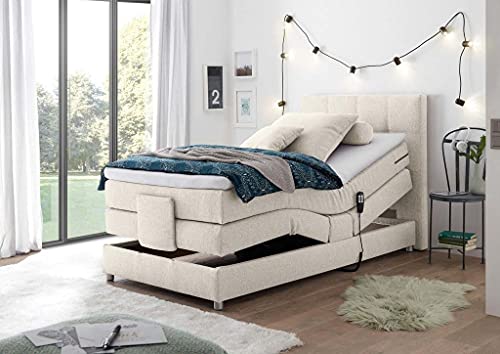 Froschkönig24 Manolo elektrisches Motor Boxspringbett 100x200cm Verstellbar Ehebett Bett Beige, Ausführung:Variante 3