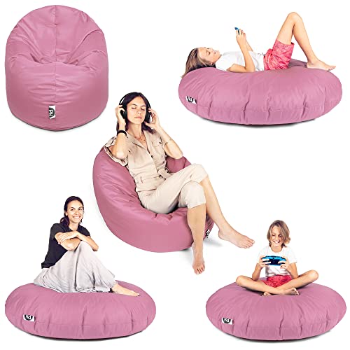 PATCH HOME Patchhome Sitzsack 2 in 1 Sitzkissen Bodenkissen für Erwachsene & Kinder - Gaming mit Füllung Kissen Sessel BeanBag (Ø 100cm, Altrosa)