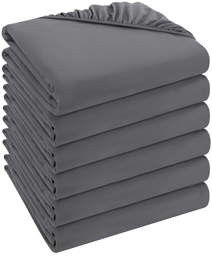 Utopia Bedding - 6er Set Spannbettlaken 180 x 200 cm - Grau - Gebürstete Mikrofaser Spannbetttuch - 35 cm Tiefe Tasche