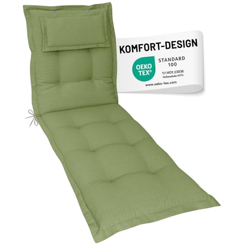 Herlag Liegenauflage AVA 190x60x9cm | Extra Dickes Liegepolster 9cm mit Kopfpolster | Polsterauflage für Gartenliege mit Deluxe-Komfort | Öko Tex 100 | Grün