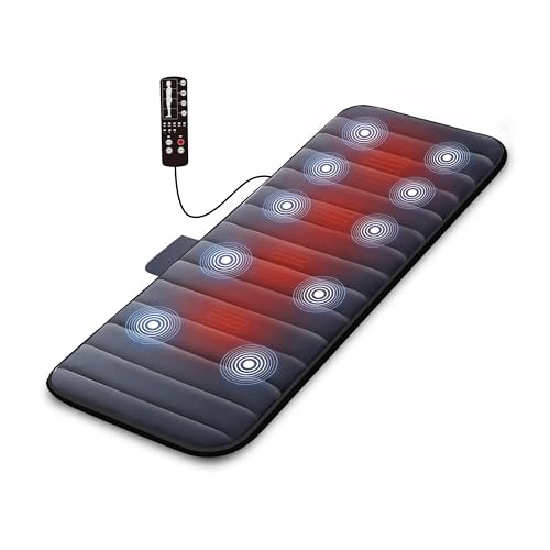 COMFIER Elektrische Massagematte mit Wärmefunktion zur Ganzkörpermassage, Vibrationsmassagematte mit 10 Motoren, 2 Therapieheizkissen, 5 Massage-Modi und 3 Vibrationsstärken, Geschenk