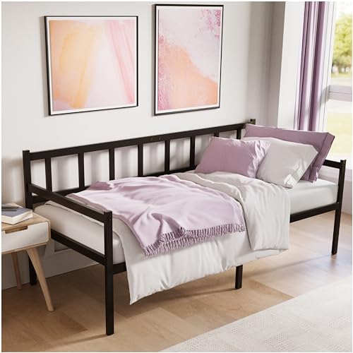 Dreamzie Tagesbett 90x200 cm mit Höhe von 35 cm - Bettsofa 1 Platz mit Lattenrost für Matratzen 90x200 cm - Bett Bed Frame aus Schwarzem Metall