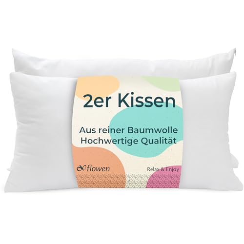 Kissen für Bett 50x80 cm Kopfkissen 2er Set Innenkissen Hypoallergene Anti-Milben Weiche Kissenfüllung mit Kissenbezug Baumwolle und Polyes. Abnehmbarem und Waschbaren Schlafkissen für Haus / Hotel