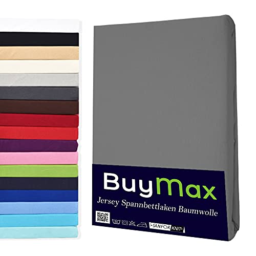 Buymax Spannbettlaken 120x200cm Baumwolle 100% Spannbetttuch Bettlaken Jersey, Matratzenhöhe bis 25 cm, Farbe Anthrazit-Grau