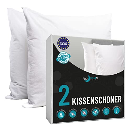 Dreamzie - Kissenbezug Wasserdichter 80 x 80 cm - 100% Baumwolle Stoff - Oeko TexÆ Zertifiziert - 2 St¸ck Kissenschoner mit Reiﬂverschluss - Atmungsaktiv, Hypoallergen, Anti-Milben, Antibakteriell