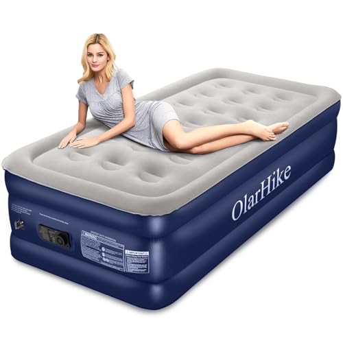 OlarHike Luftbett 1 Person mit Eingebauter Elektrischer Pumpe, Luftmatratze Selbstaufblasend, Premium Einzelbett Gästebett, Aufblasbare Matratze für Camping oder Heimgebrauch-198 x 102 x 46 cm(Blau)