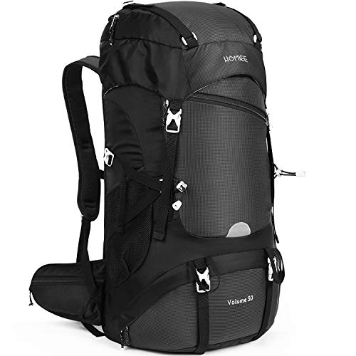 HOMIEE Wanderrucksack, 50 – 60 l, Trekking-Rucksack mit Regenschutz, Rucksack, große Kapazität, multifunktional, für Bergsteigen, Klettern, Trekking, Sport, Reisen, Camping