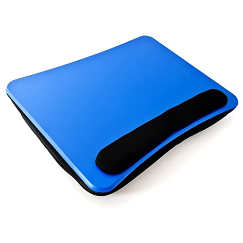 Relaxdays Laptopkissen, weiche Polsterung, tragbar, stabiler Lapdesk mit Handauflage u. Tragegriff, Schosstablett, blau, 8 x 46 x 34 cm