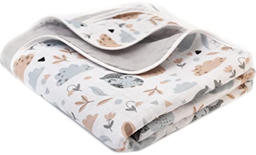 FENSILO Musselin Babydecke Baumwolle – zweilagige Swaddle 100x 145 cm, Baby Kuscheldecke oder Kinderwagendecke aus 100% Baumwollmusselin, weich und atmungsaktiv, Grau Decke