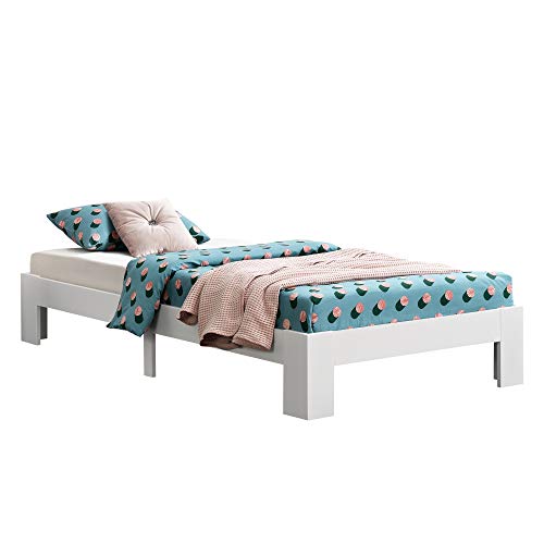 [en.casa] Holzbett Raisio 100x200 cm mit Lattenrost Bettgestell Bett Kiefernholz Massiv Einzelbett Jugendbett Gästebett Weiß