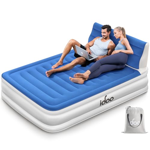 iDOO Luftmatratze mit Kopfteil, Doppel Luftbett Selbstaufblasend mit Integrierter Elektrischer Pumpe, Komfort Aufblasbare Matratze, Selbstaufblasende Gäste Aufblasbett