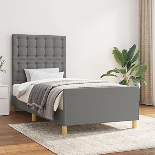 Homgoday Bettgestell mit Kopfteil Bettrahmen Einzelbett|Doppelbett Bettgestell Gästebett Jugendbett für Schlafzimmer Gästezimmer Dunkelgrau 90x190 cm Stoff